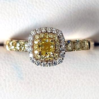 Fancy Yellow Cushion Diamond Halo Ring