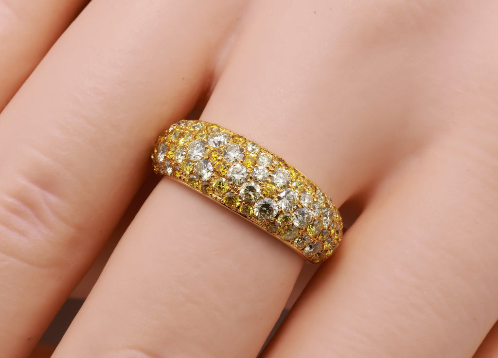 Fancy Yellow Diamond Pavé Dome Ring in 18K yellow gold — view 3