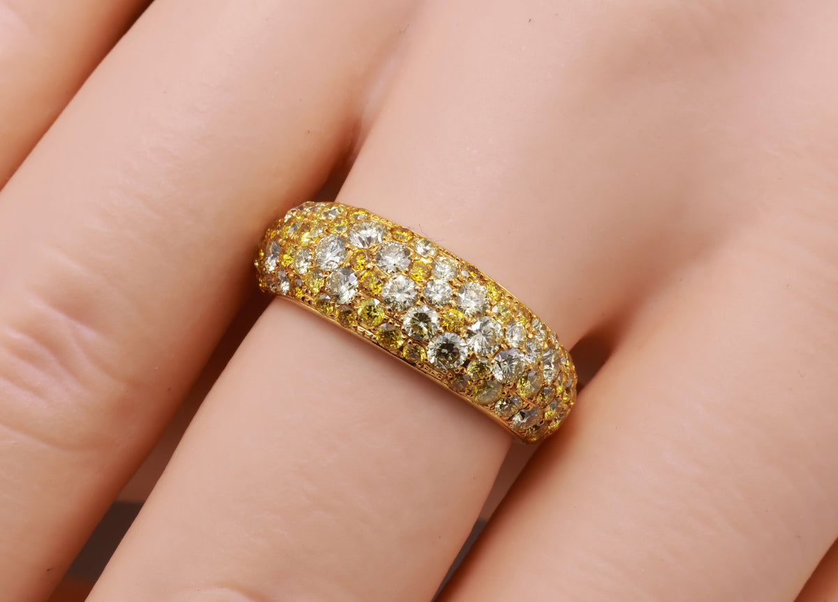 Fancy Yellow Diamond Pavé Dome Ring in 18K yellow gold — view 3