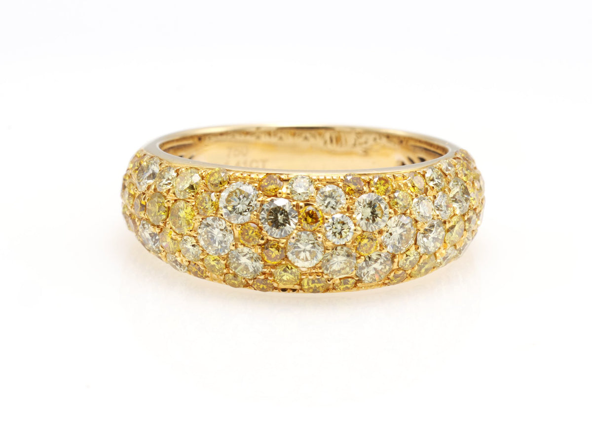 Fancy Yellow Diamond Pavé Dome Ring in 18K yellow gold — view 4
