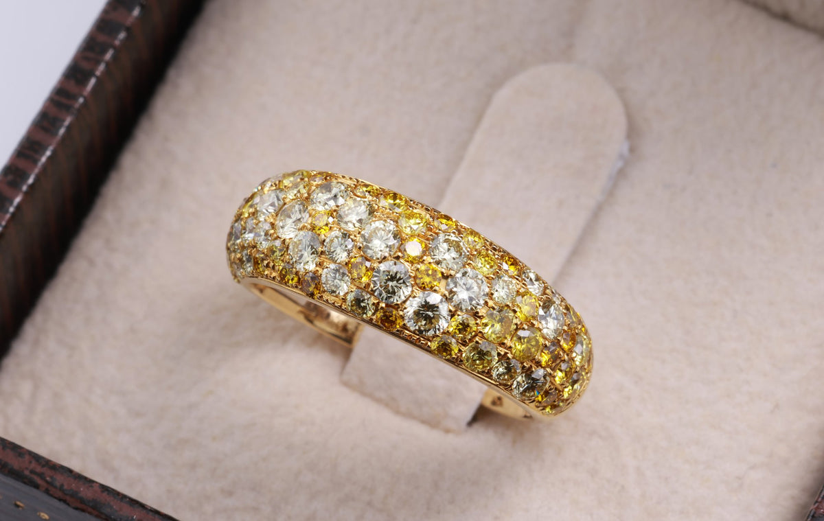 Fancy Yellow Diamond Pavé Dome Ring in 18K yellow gold — view 7
