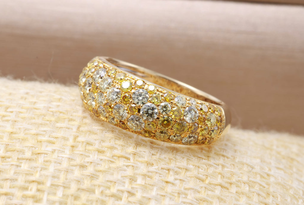 Fancy Yellow Diamond Pavé Dome Ring in 18K yellow gold — view 8
