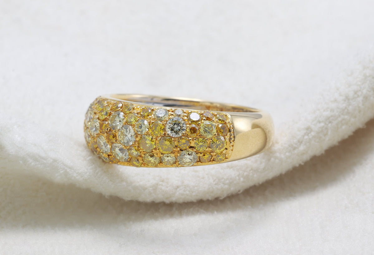 Fancy Yellow Diamond Pavé Dome Ring in 18K yellow gold — view 9
