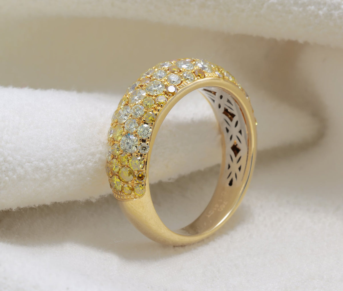 Fancy Yellow Diamond Pavé Dome Ring in 18K yellow gold — view 10