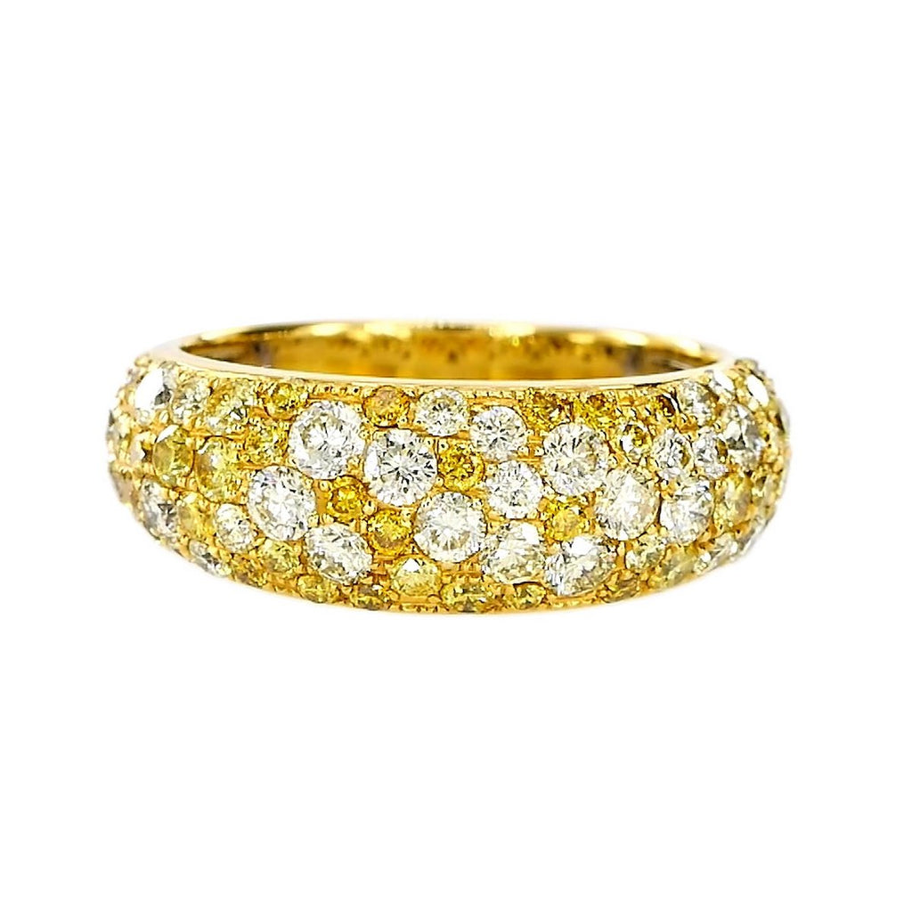 Fancy Yellow Diamond Pavé Dome Ring in 18K yellow gold — view 11
