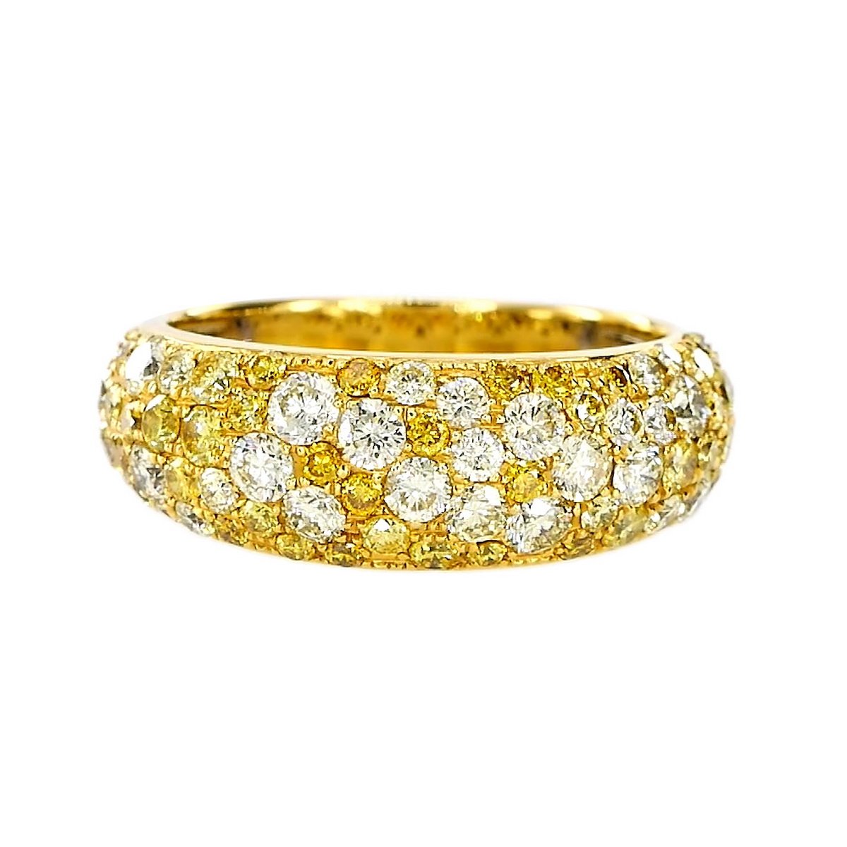 Fancy Yellow Diamond Pavé Dome Ring in 18K yellow gold — view 11