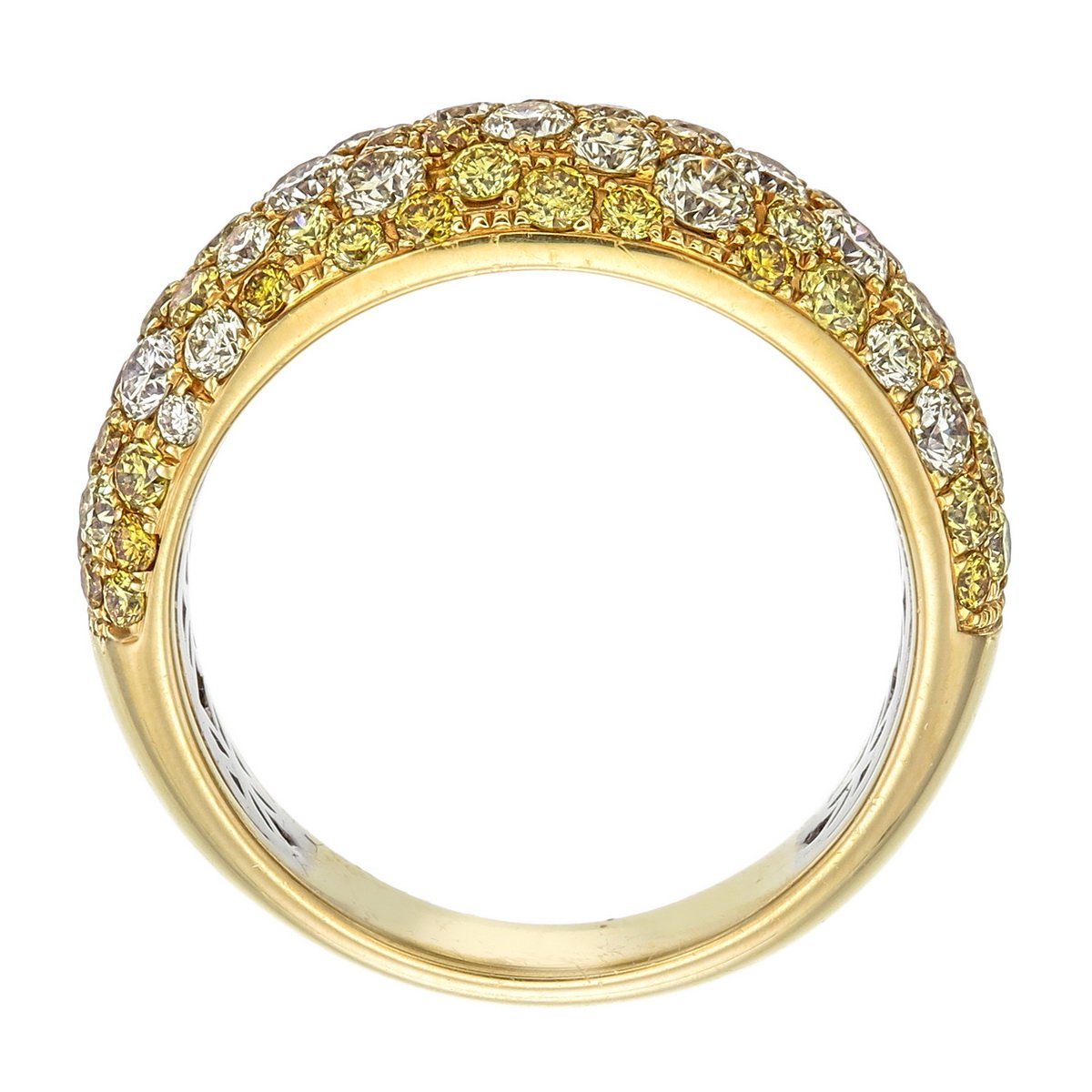 Fancy Yellow Diamond Pavé Dome Ring in 18K yellow gold — view 12