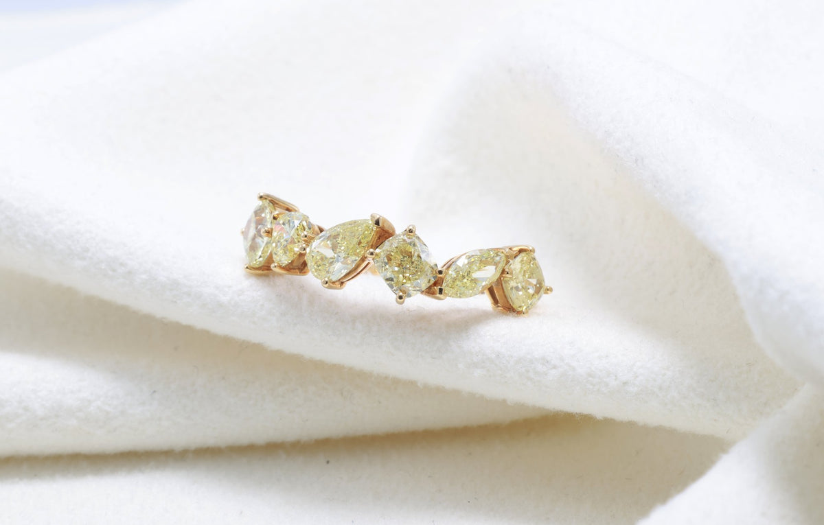 Fancy Yellow Mixed-Shape Diamond Band in 18K yellow gold — view 3