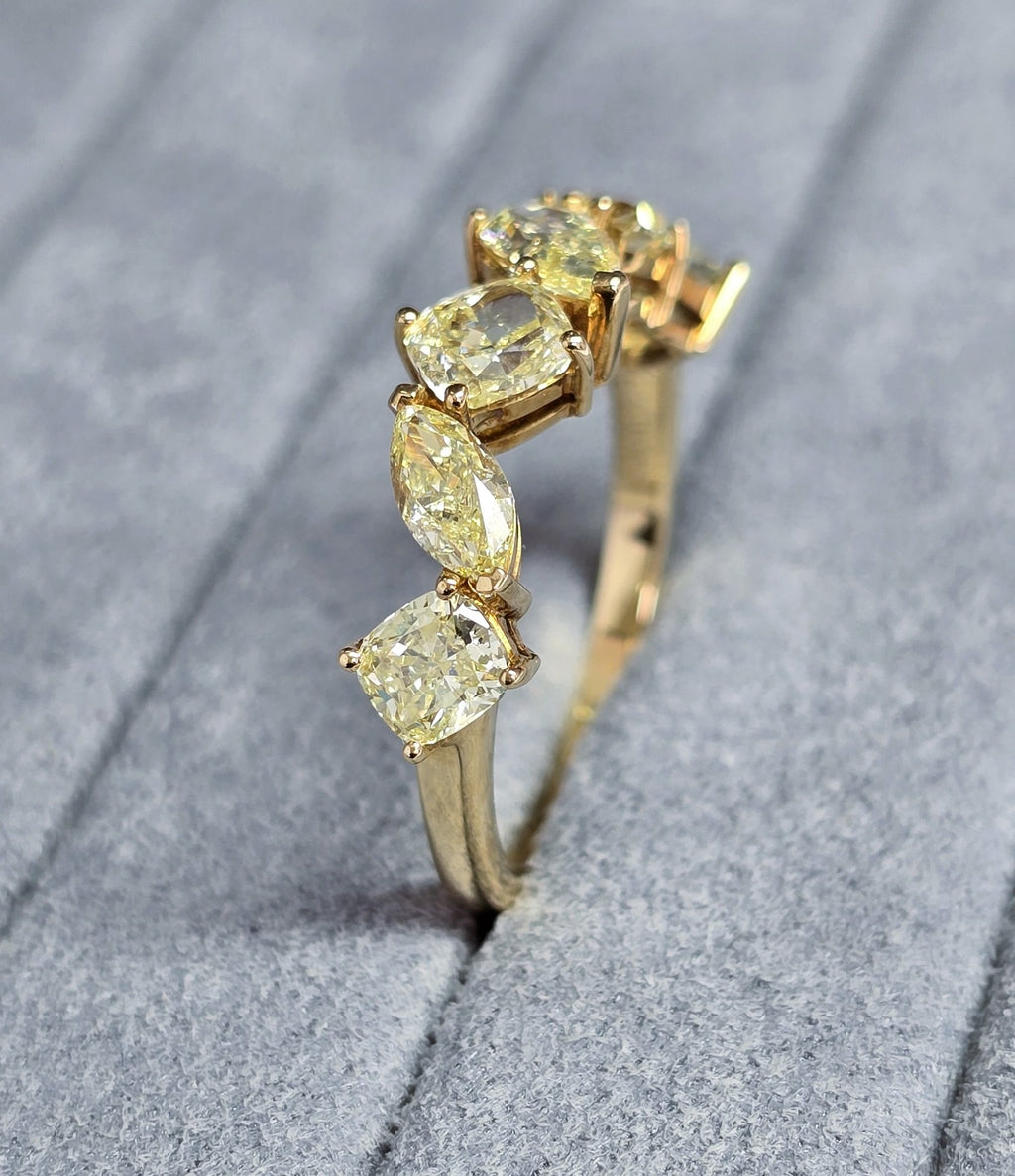Fancy Yellow Mixed-Shape Diamond Band in 18K yellow gold — view 4