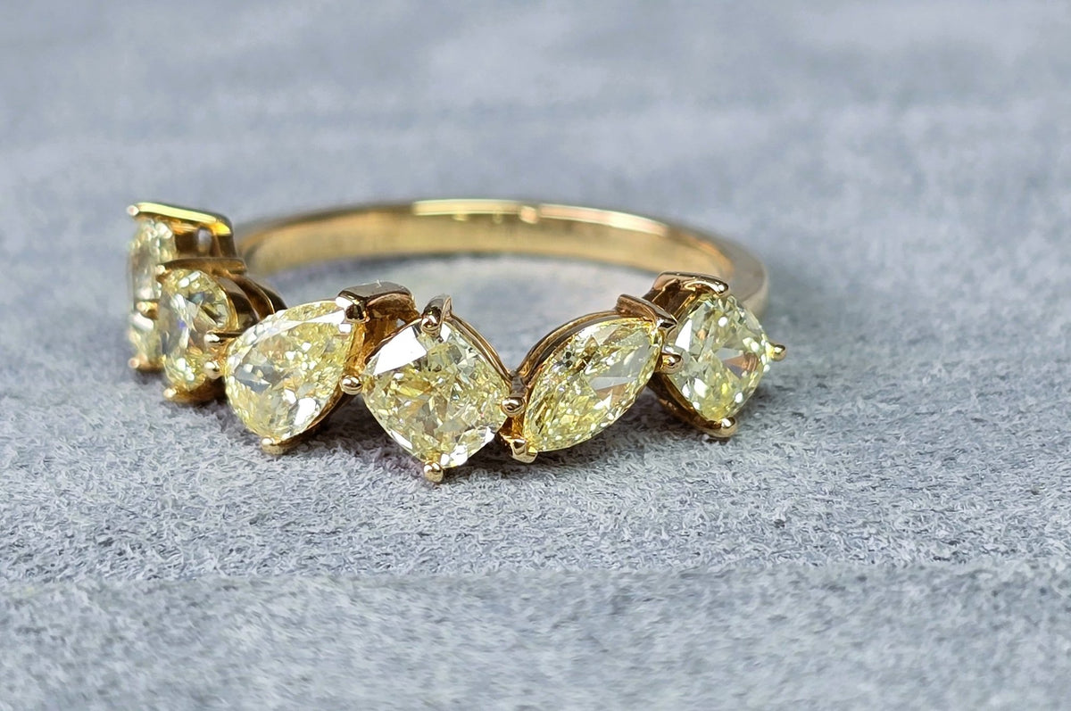 Fancy Yellow Mixed-Shape Diamond Band in 18K yellow gold — view 6