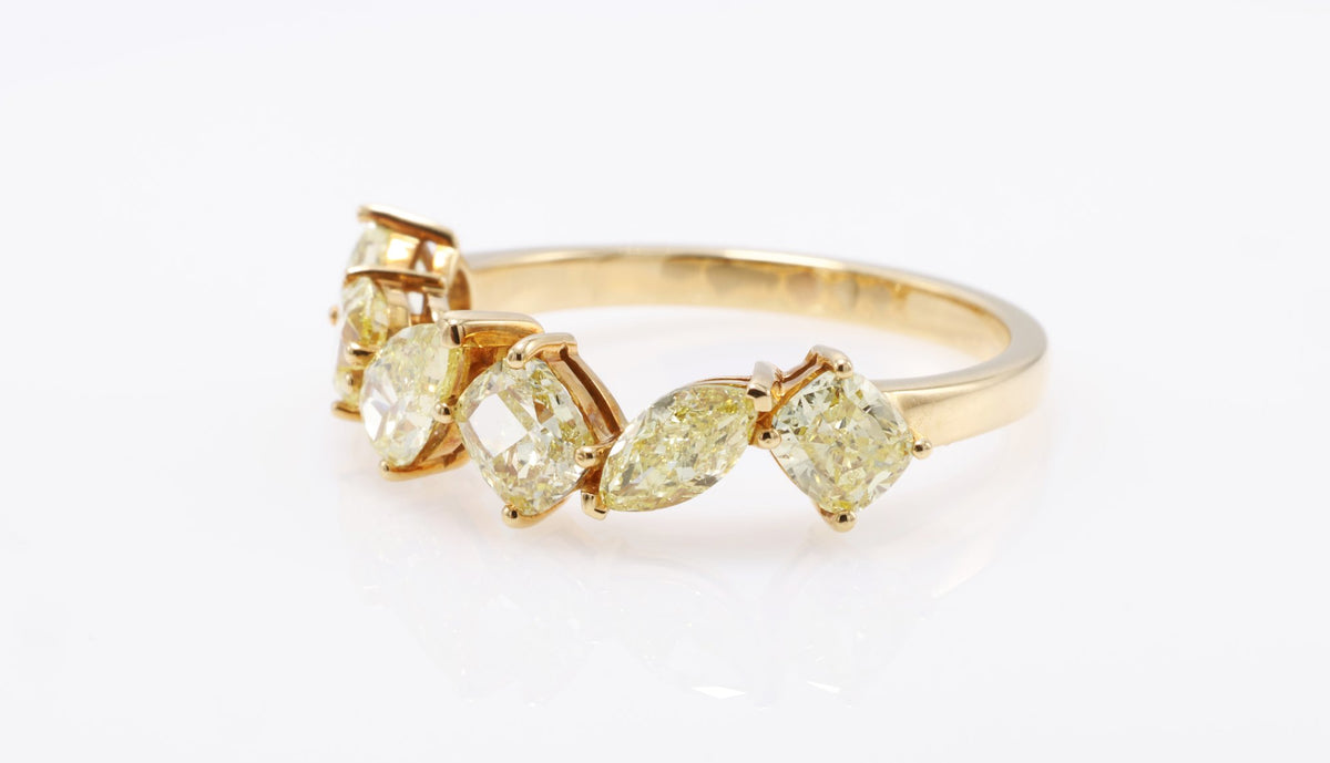 Fancy Yellow Mixed-Shape Diamond Band in 18K yellow gold — view 9