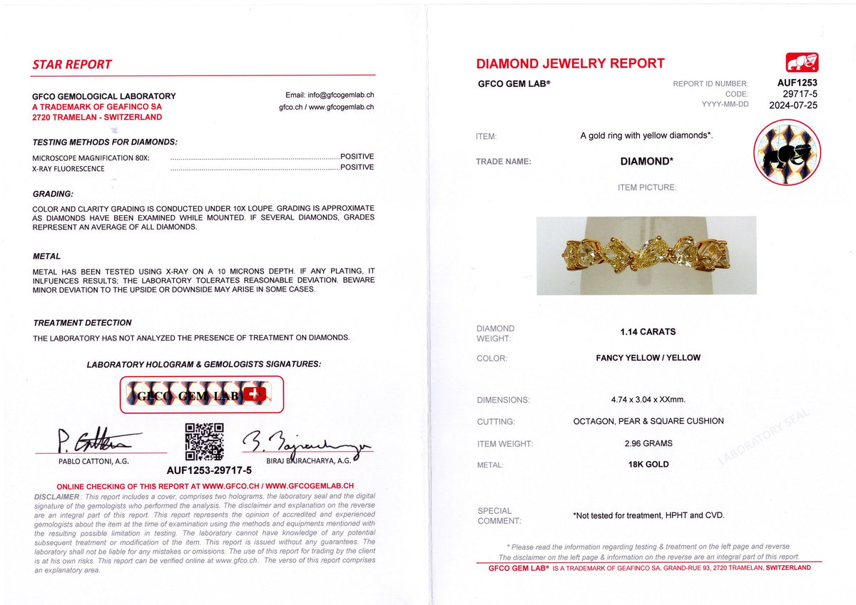 Fancy Yellow Mixed-Shape Diamond Band — GFCO laboratory report