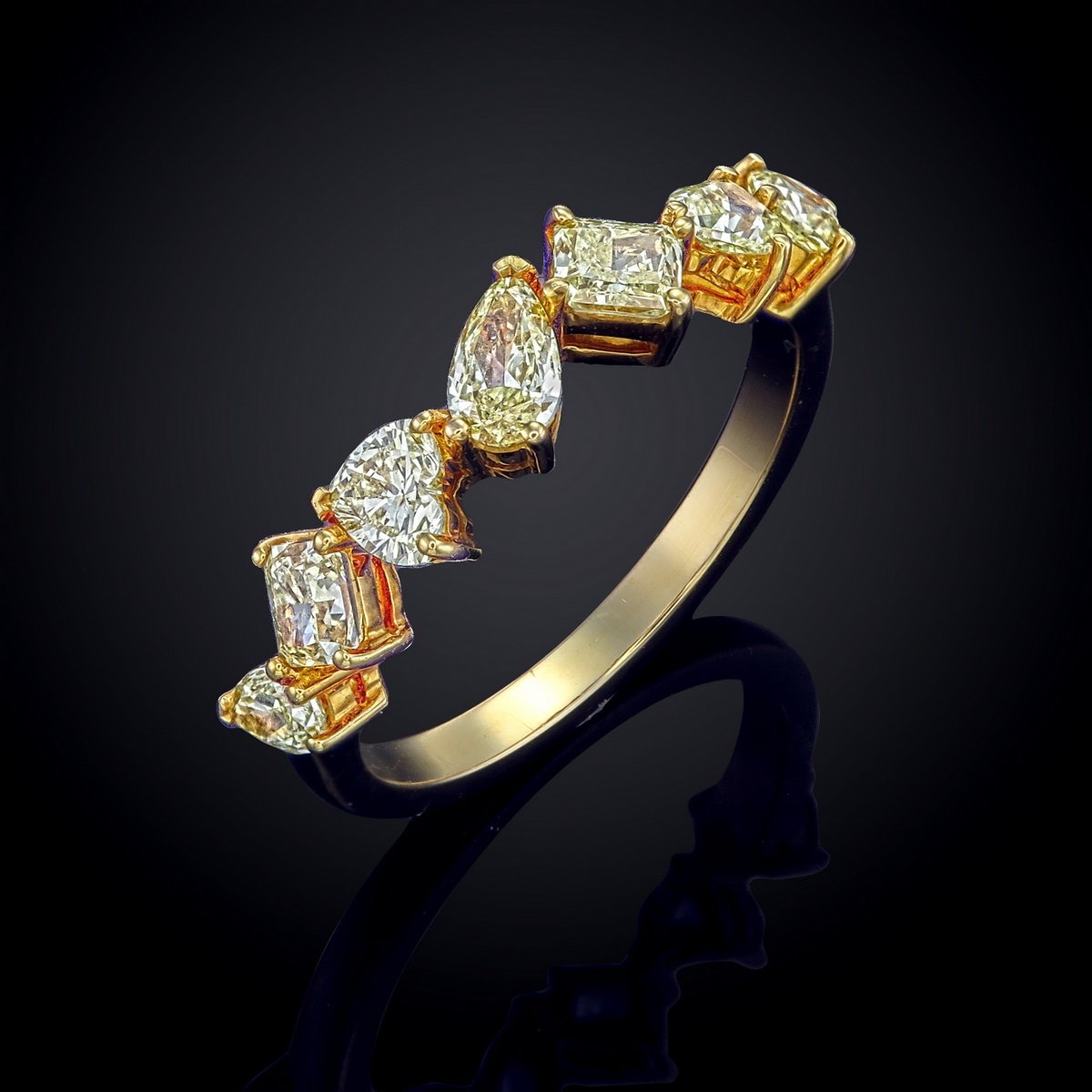 Fancy Yellow Mixed-Shape Diamond Band in 18K yellow gold — view 2