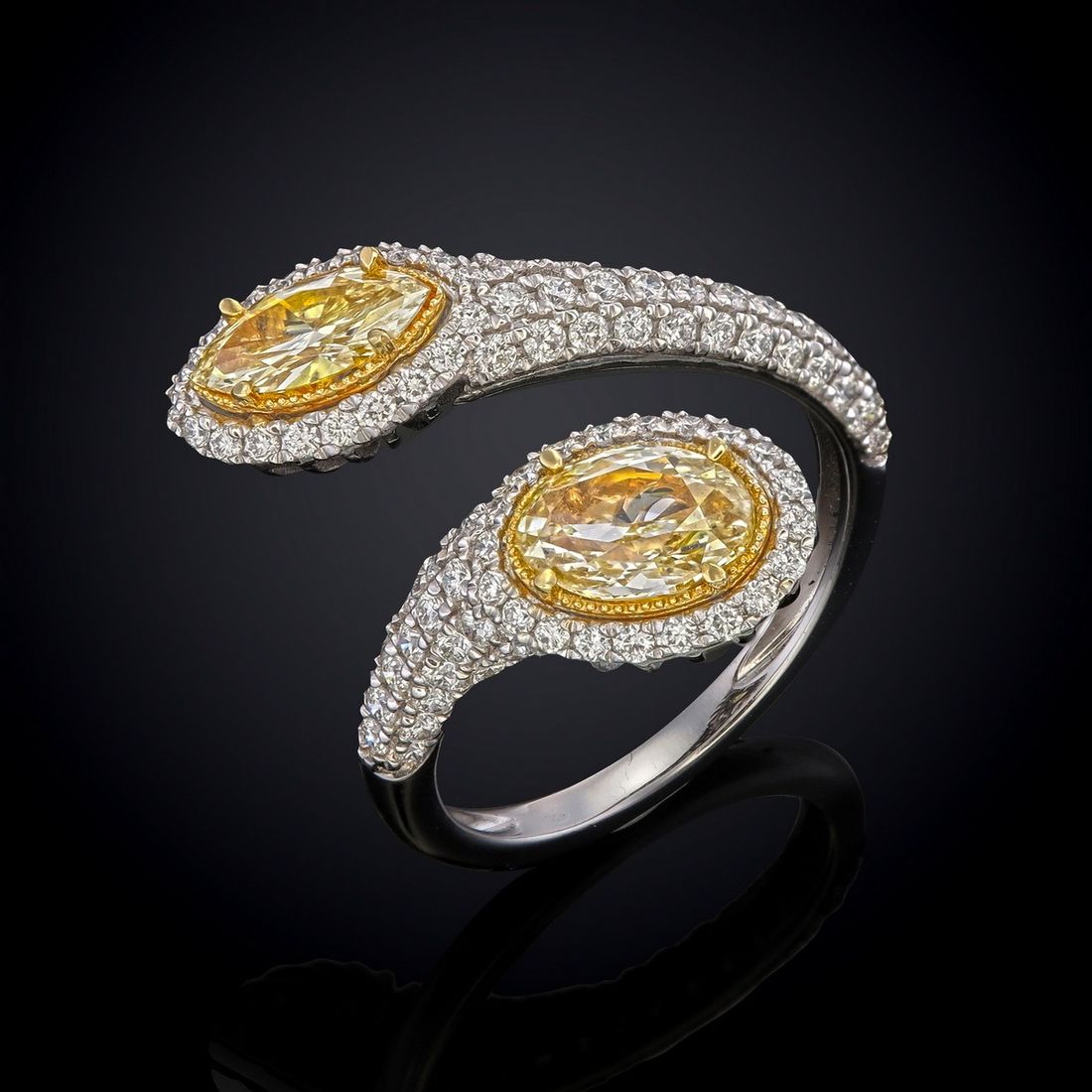 Fancy Yellow Oval & Marquise Bypass Ring — view 2