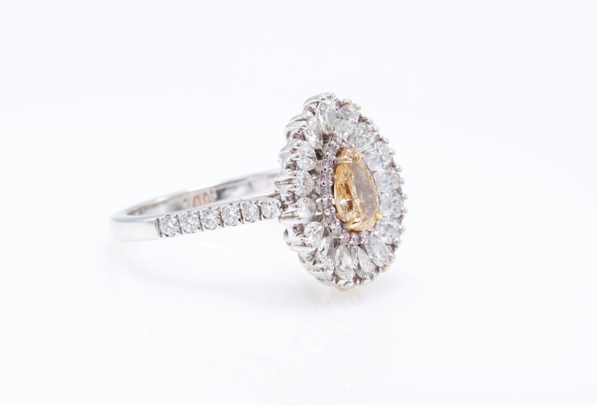 Fancy Yellow Pear Diamond Cluster Ring in 18K white gold — view 3