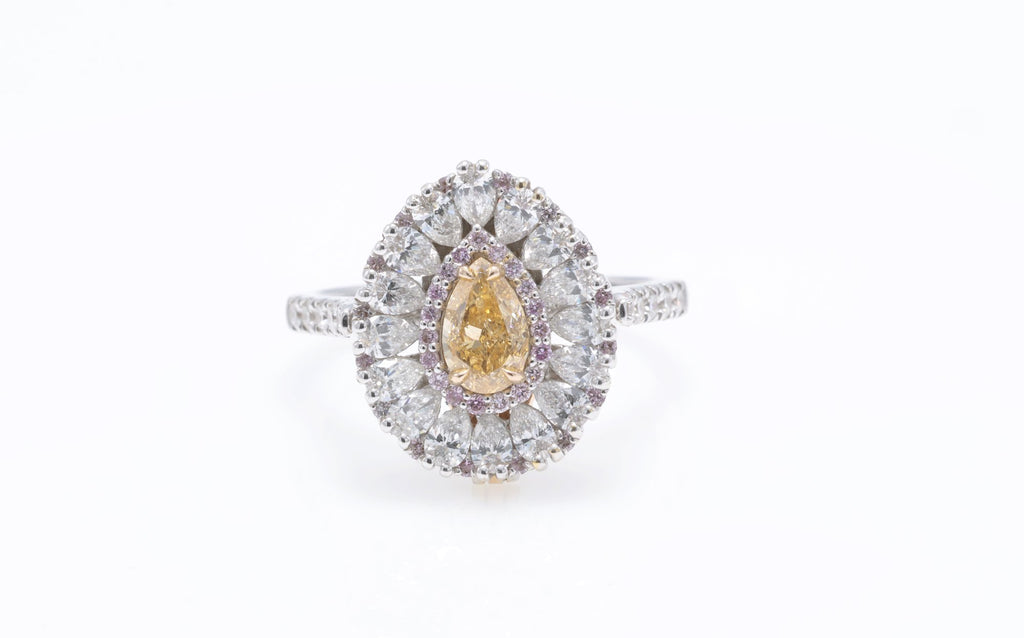 Fancy Yellow Pear Diamond Cluster Ring in 18K white gold — view 4