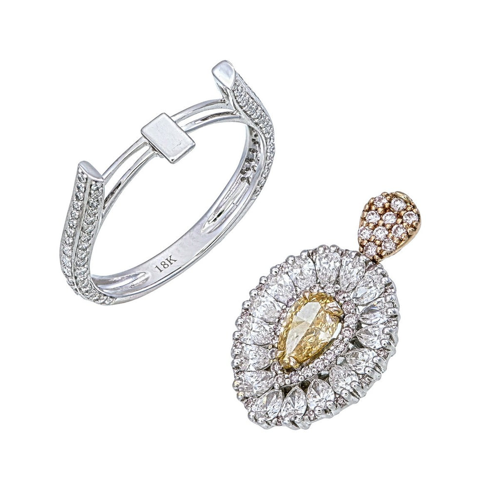 Fancy Yellow Pear Diamond Cluster Ring in 18K white gold — view 5
