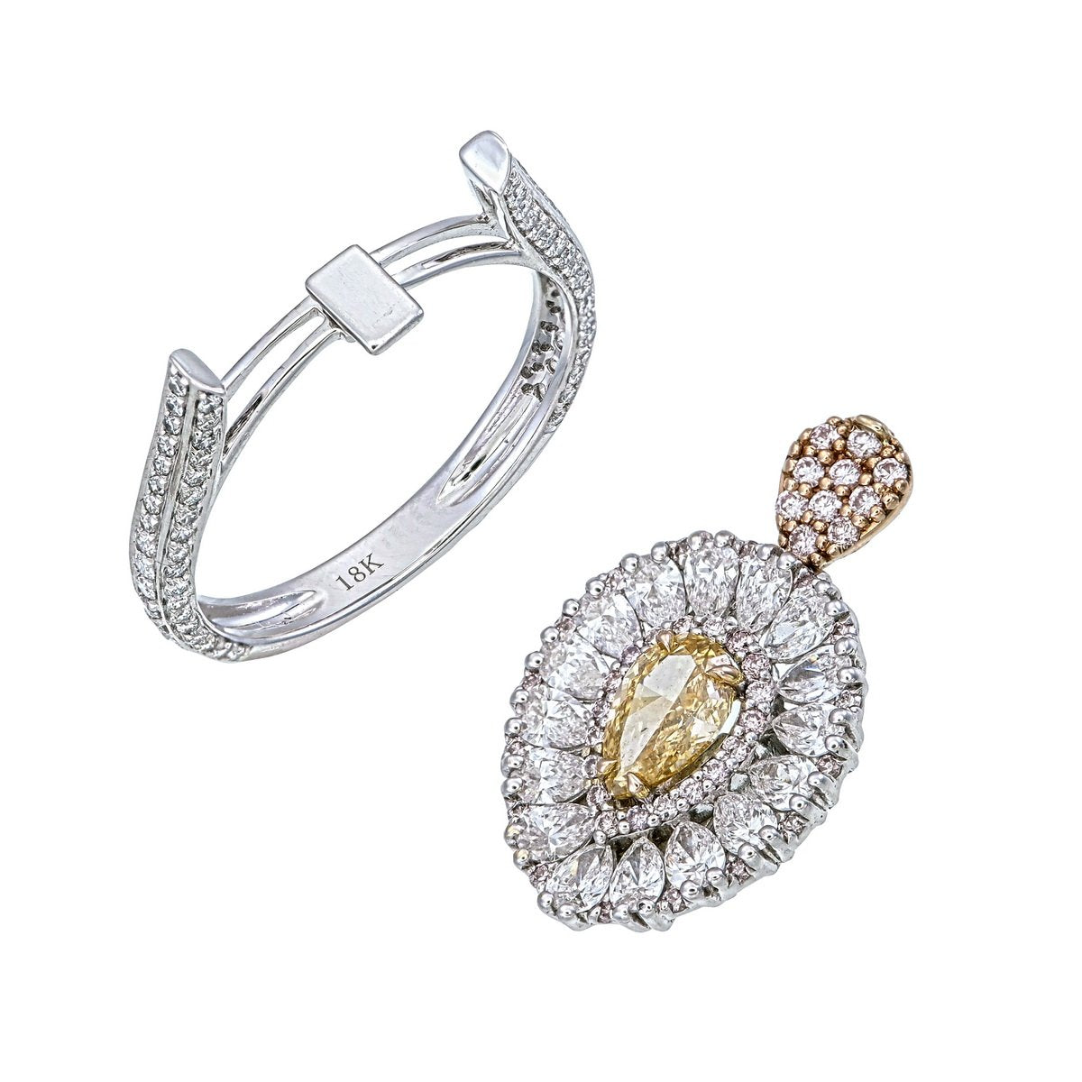 Fancy Yellow Pear Diamond Cluster Ring in 18K white gold — view 5