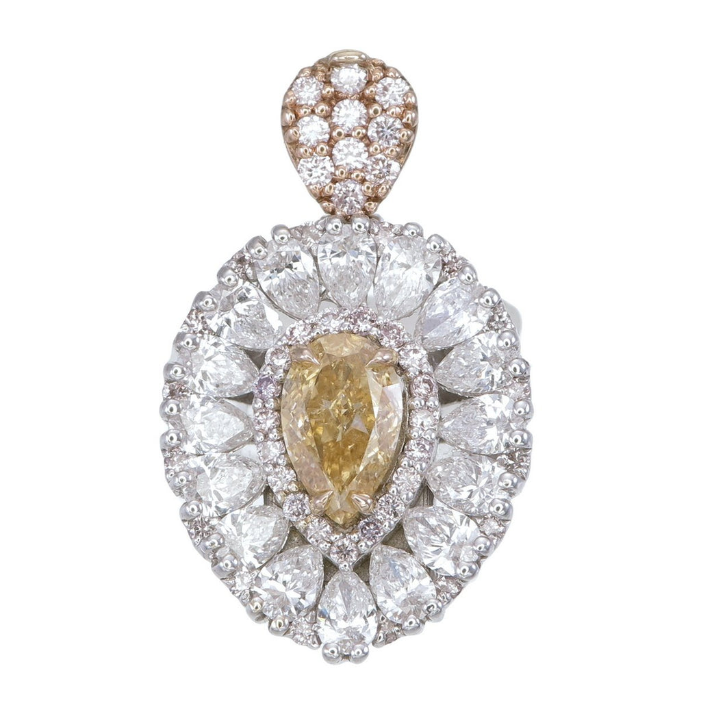 Fancy Yellow Pear Diamond Cluster Ring in 18K white gold — view 6