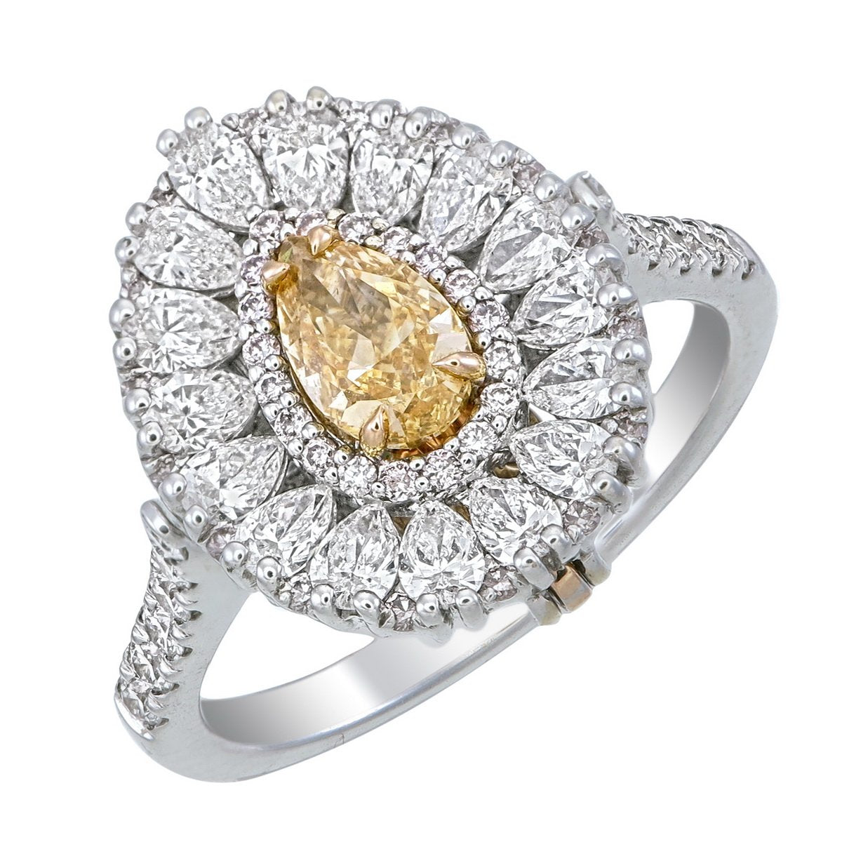 Fancy Yellow Pear Diamond Cluster Ring in 18K white gold — view 7