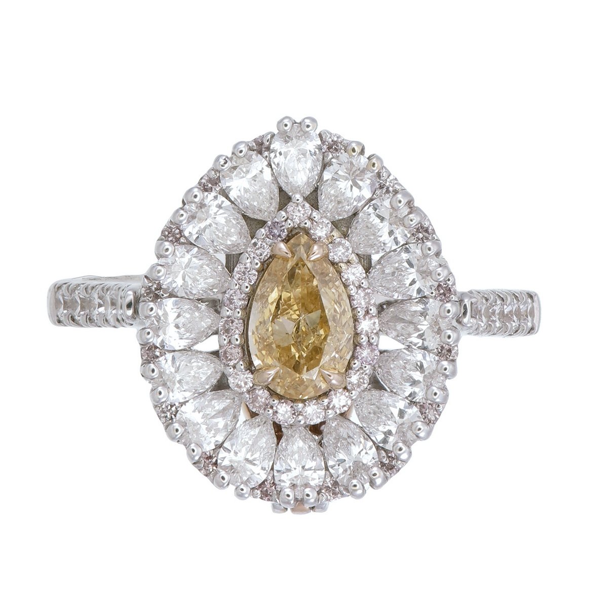 Fancy Yellow Pear Diamond Cluster Ring in 18K white gold — view 8