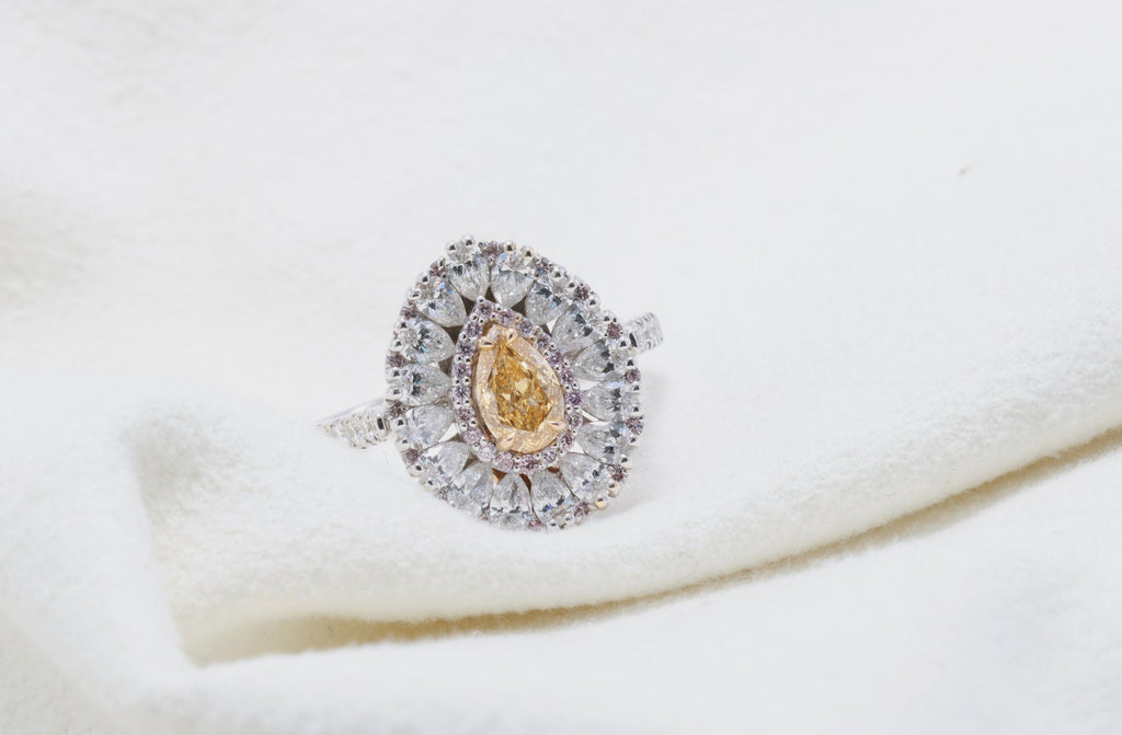 Fancy Yellow Pear Diamond Cluster Ring in 18K white gold — view 9