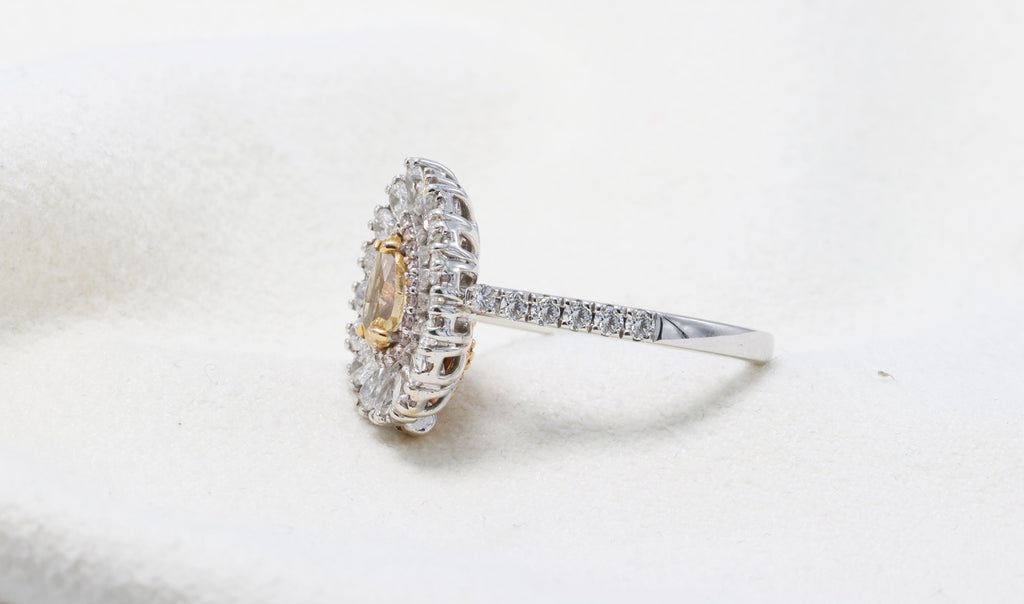 Fancy Yellow Pear Diamond Cluster Ring in 18K white gold — view 13