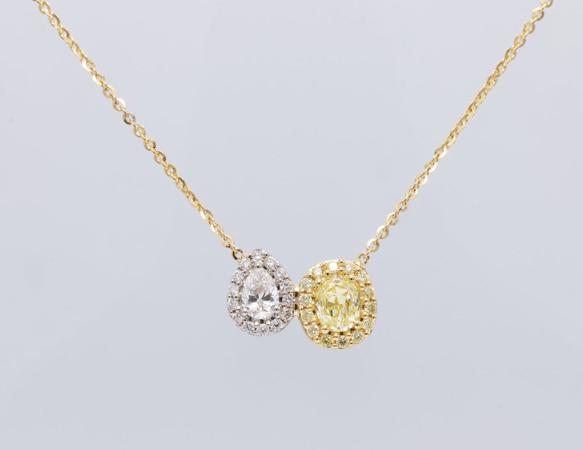 Fancy Yellow & Pear Diamond Toi et Moi Pendant in 18K yellow gold — view 1