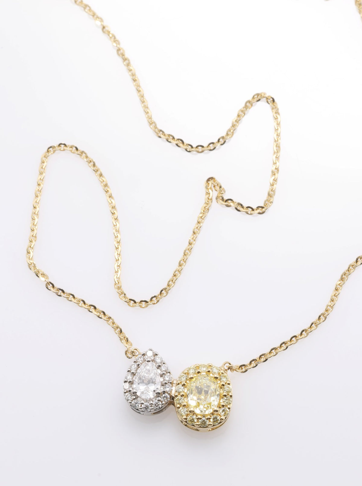 Fancy Yellow & Pear Diamond Toi et Moi Pendant in 18K yellow gold — view 2