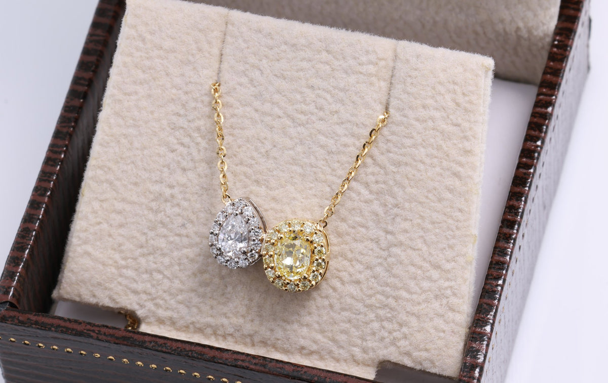 Fancy Yellow & Pear Diamond Toi et Moi Pendant in 18K yellow gold — view 3