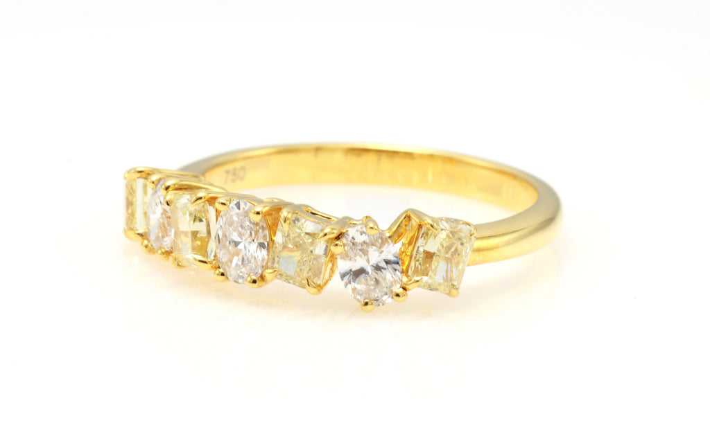 Fancy Yellow Radiant & Oval Diamond Band in 18K yellow gold — view 5