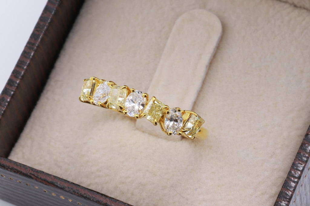 Fancy Yellow Radiant & Oval Diamond Band in 18K yellow gold — view 6