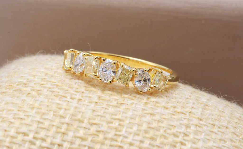 Fancy Yellow Radiant & Oval Diamond Band in 18K yellow gold — view 7