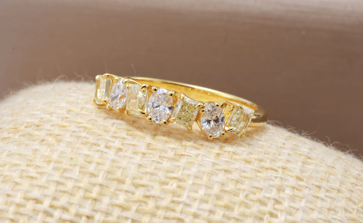 Fancy Yellow Radiant & Oval Diamond Band in 18K yellow gold — view 7