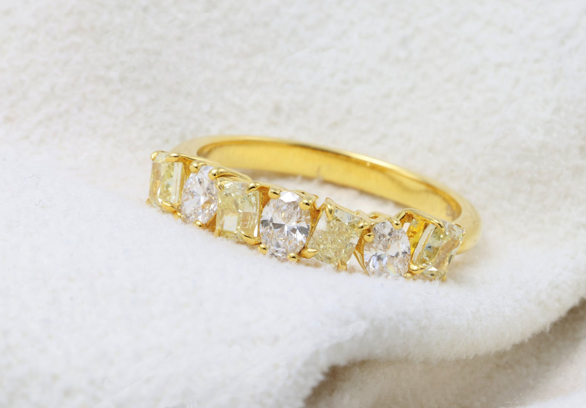 Fancy Yellow Radiant & Oval Diamond Band in 18K yellow gold — view 8