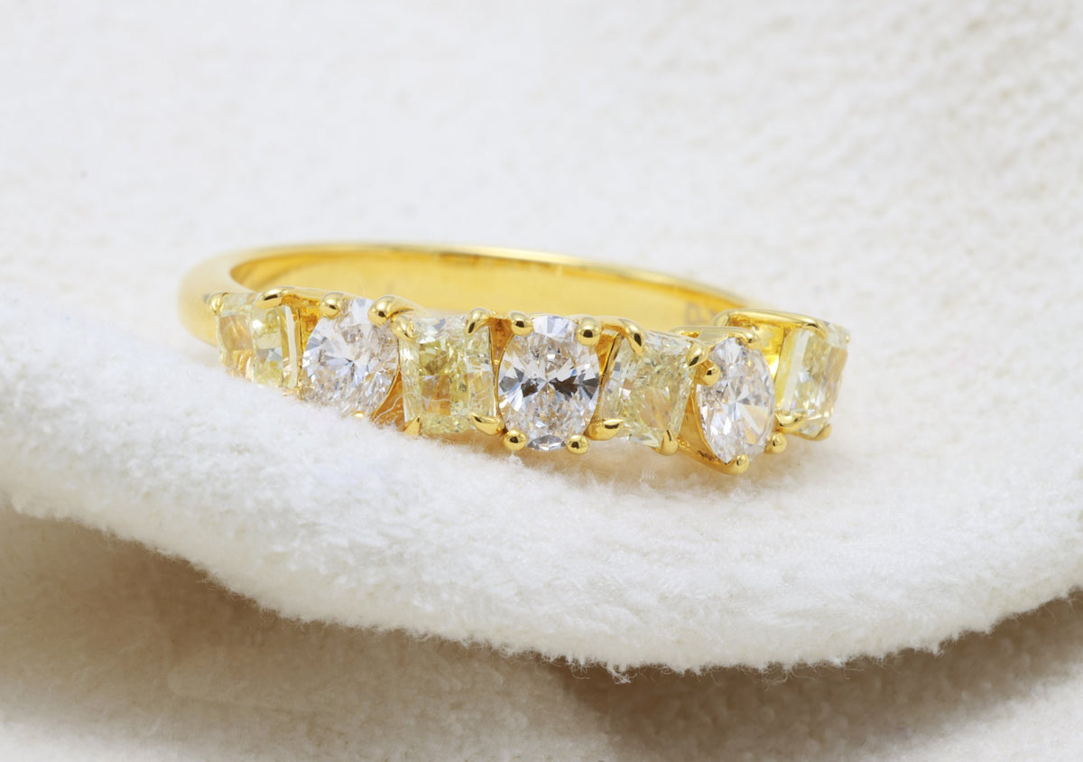 Fancy Yellow Radiant & Oval Diamond Band in 18K yellow gold — view 9