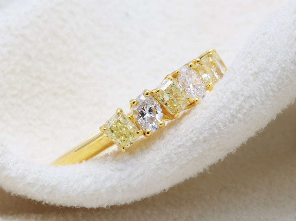 Fancy Yellow Radiant & Oval Diamond Band in 18K yellow gold — view 10