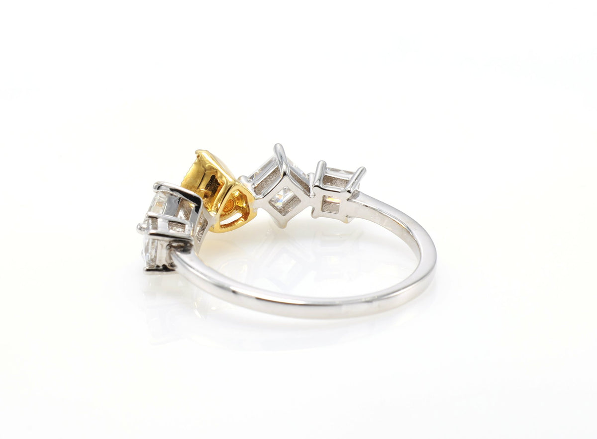 Fancy Yellow Trillion & Asscher Diamond Ring in 18K white gold — view 6