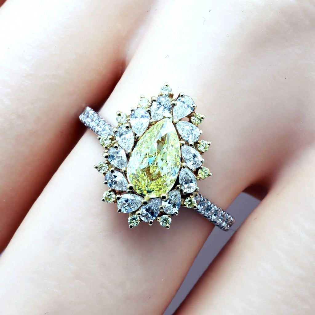 GIA Fancy Yellow Pear Diamond Halo Ring, 1.00 ct — view 2