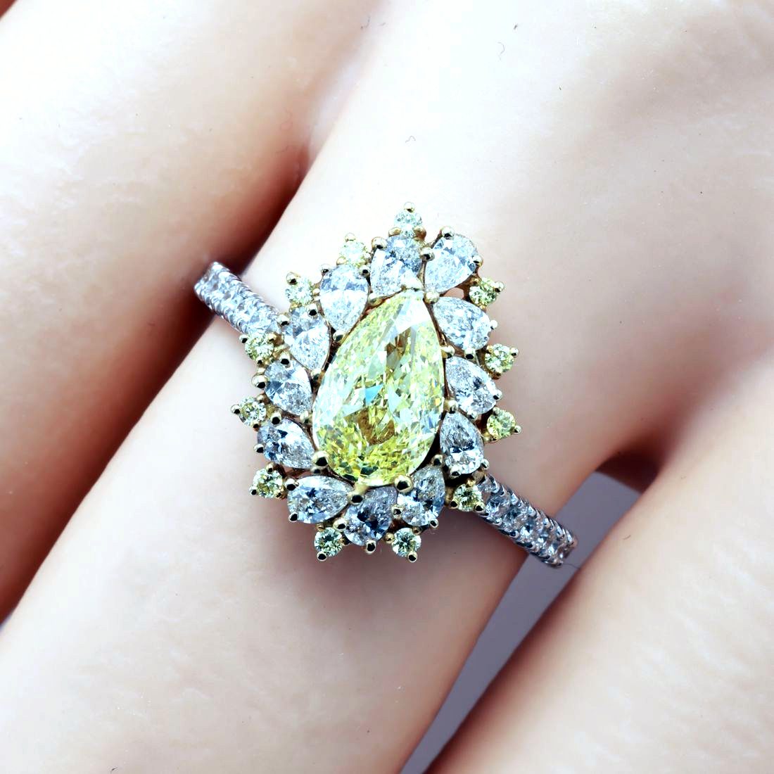 GIA Fancy Yellow Pear Diamond Halo Ring, 1.00 ct — view 2