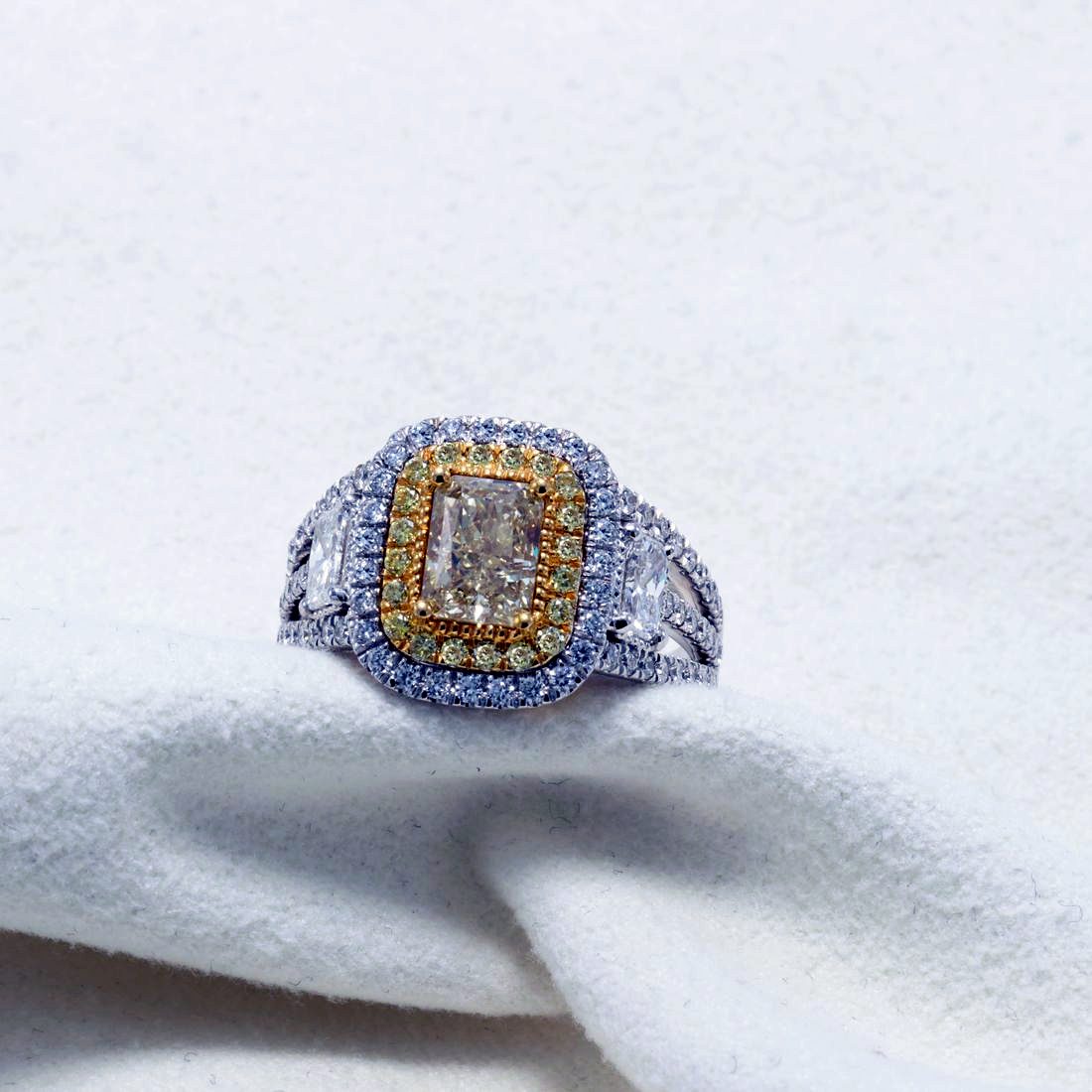 GIA Radiant Diamond Halo Ring, 1.07 ct