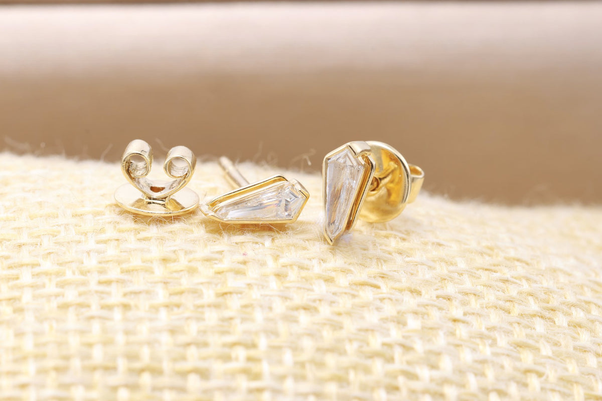 Kite Diamond Stud Earrings in 18K yellow gold — view 9