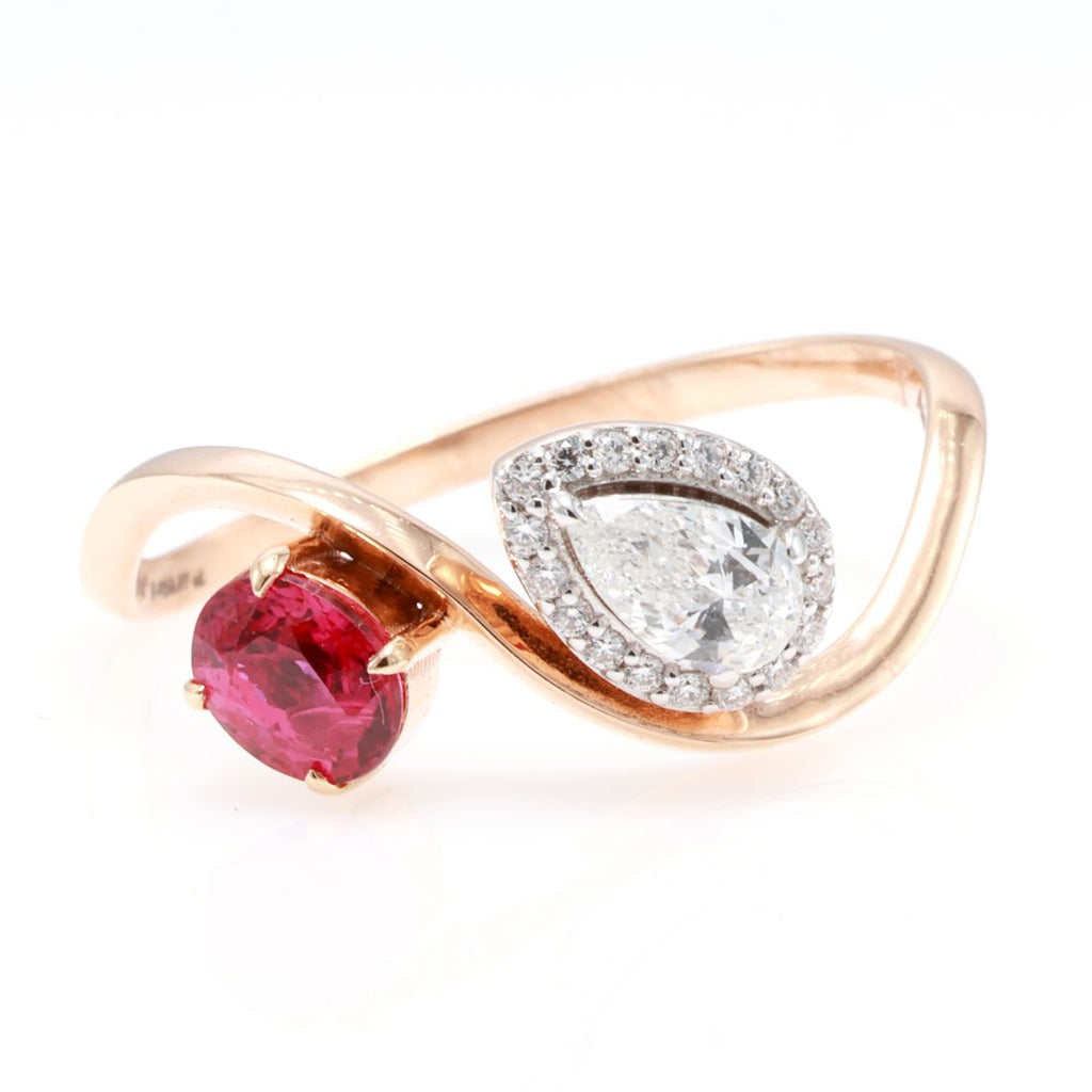 Mozambique Ruby & Pear Diamond Toi et Moi Ring