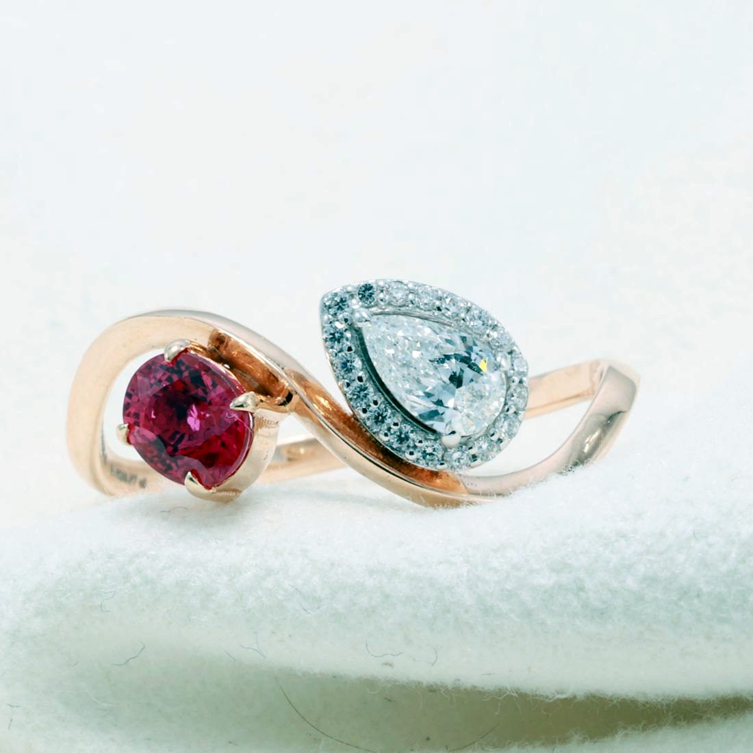 Mozambique Ruby & Pear Diamond Toi et Moi Ring — view 2