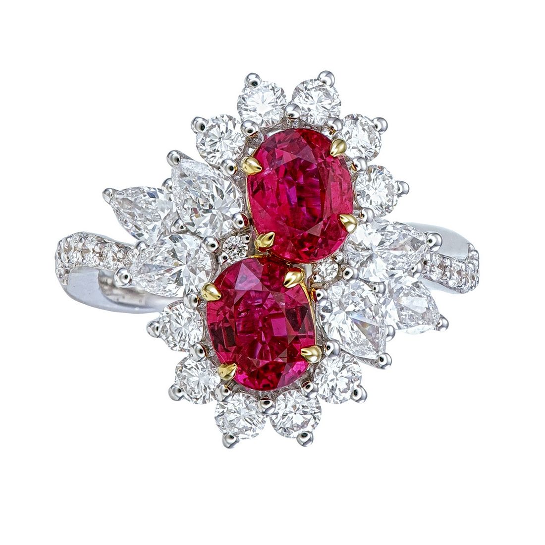 Mozambique Ruby Toi et Moi Cluster Ring
