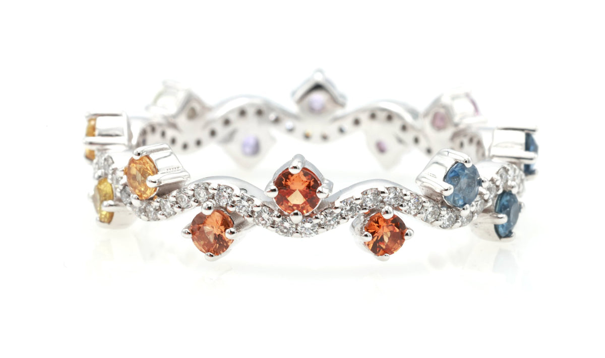 Multi-Sapphire & Diamond Band in 14K white gold — view 3