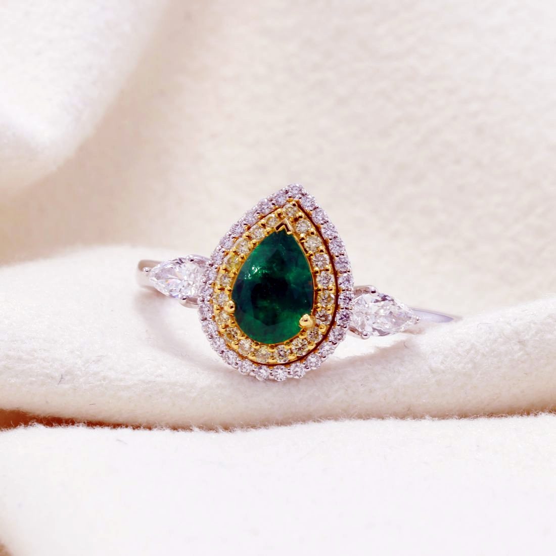 Pear Emerald Double-Halo Ring — view 2