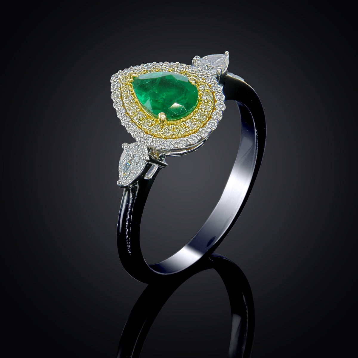 Pear Emerald Double-Halo Ring in 18K two-tone gold — view 3