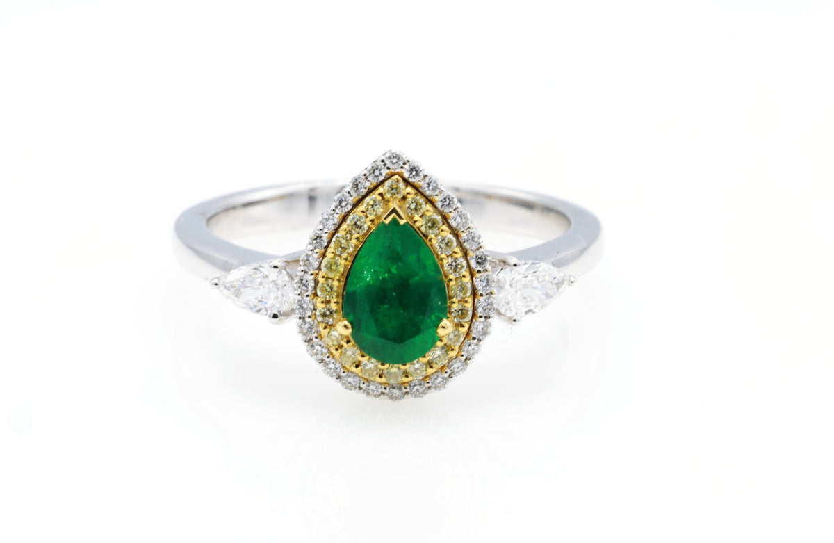 Pear Emerald Double-Halo Ring in 18K two-tone gold — view 5