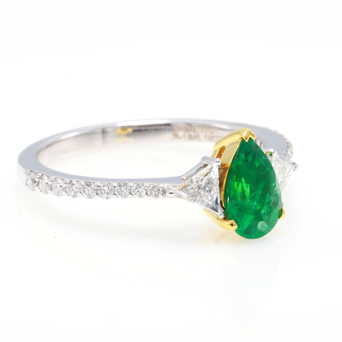 Pear Emerald & Triangle Diamond Ring — view 2
